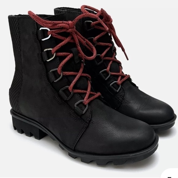 Sorel Phoenix Short Lace Waterproof Black Leather Boots Womens Size 6 - Picture 1 of 8